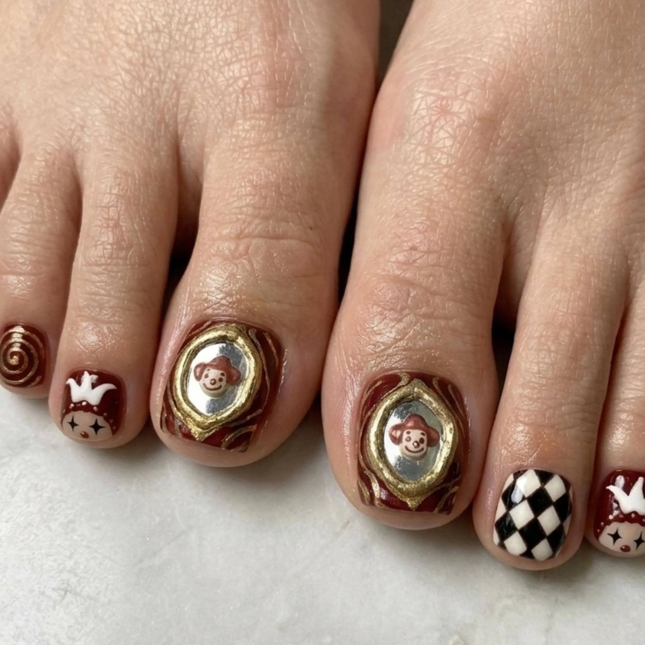 harlequin toes, 3D toe nails, press on nails, custom press on nails, fake nails, Nails Art, stained glass nails, gold press on nails, 3d press on nails, luxury press on nails, handmade press on nails