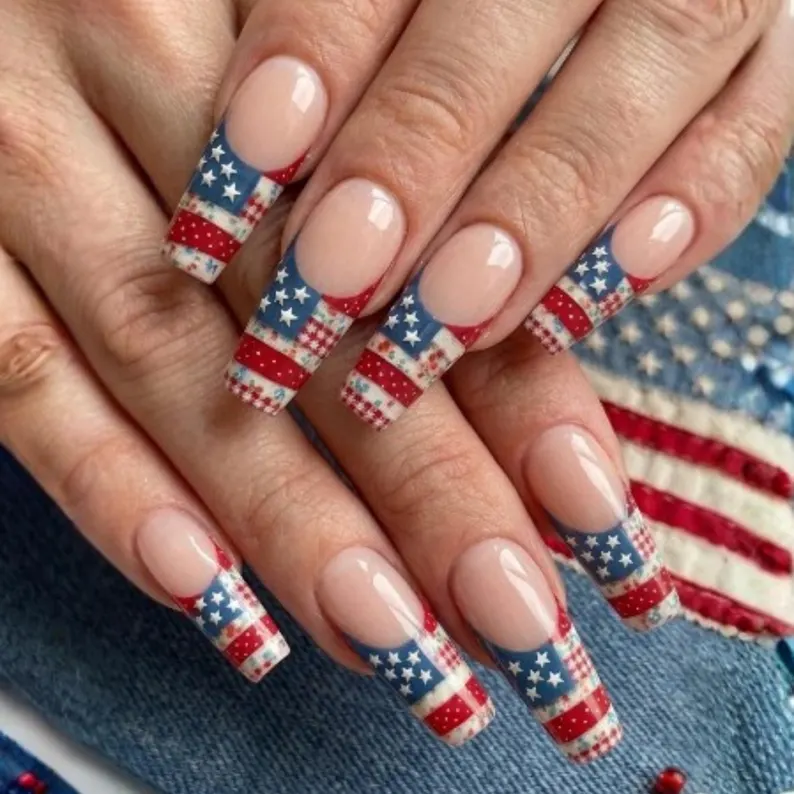 vintage patchwork nails, Americana press on, press on nails, custom press on nails, fake nails, Nails Art, stained glass nails, gold press on nails, 3d press on nails, luxury press on nails, handmade press on nails