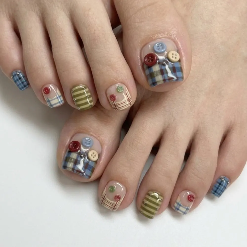 vintage plaid, press on toes, press on nails, custom press on nails, fake nails, Nails Art, stained glass nails, gold press on nails, 3d press on nails, luxury press on nails, handmade press on nails