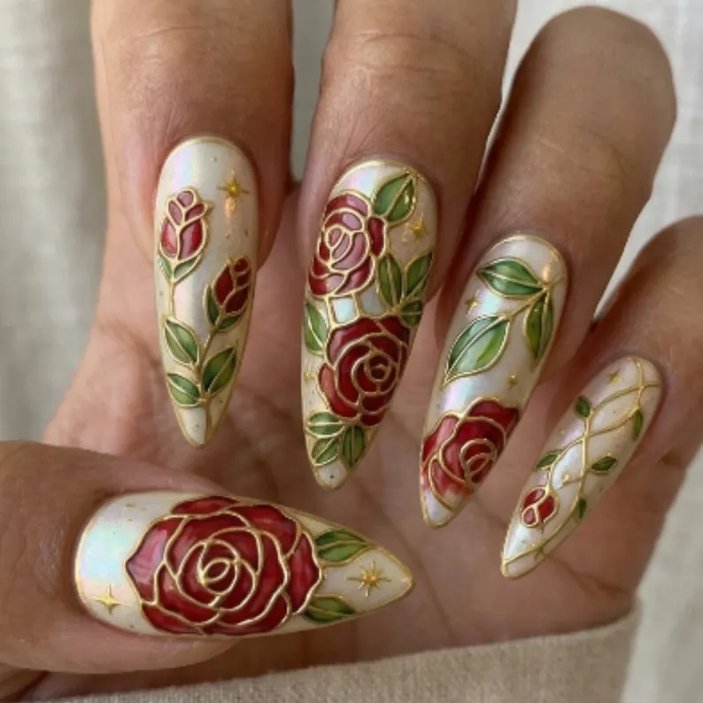 hand-painted 3d, gold press on nails, press on nails, custom press on nails, fake nails, Nails Art, stained glass nails, 3d press on nails, luxury press on nails, handmade press on nails