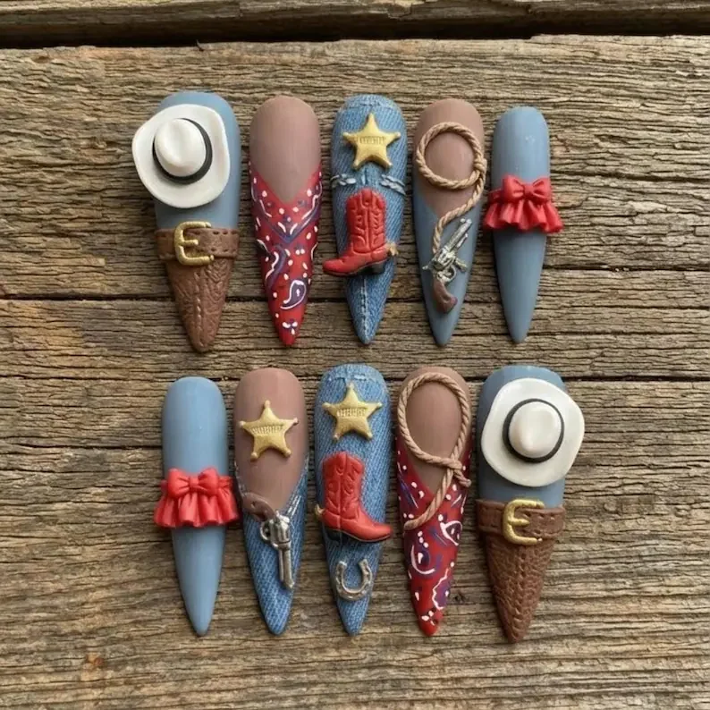 vintage western nails, press on nails, custom press on nails, fake nails, Nails Art, stained glass nails, gold press on nails, 3d press on nails, luxury press on nails, handmade press on nails