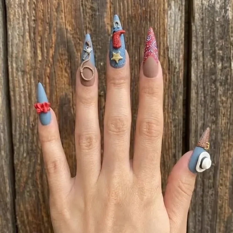 cowgirl theme, vintage nail art, press on nails, custom press on nails, fake nails, Nails Art, stained glass nails, gold press on nails, 3d press on nails, luxury press on nails, handmade press on nails
