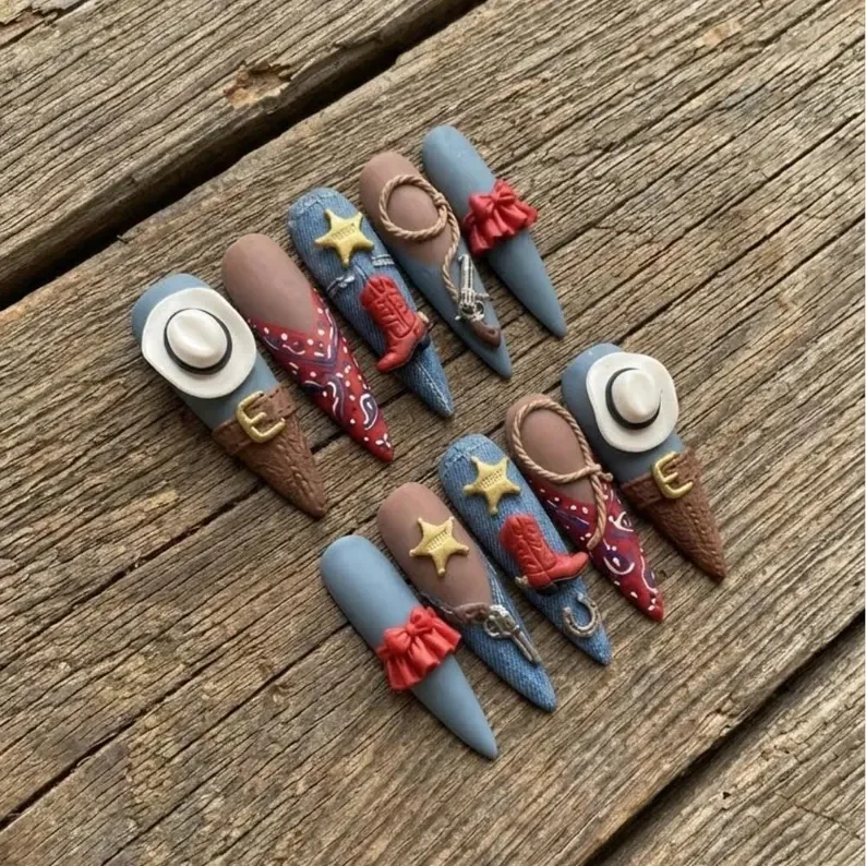 vintage western nails, press on nails, custom press on nails, fake nails, Nails Art, stained glass nails, gold press on nails, 3d press on nails, luxury press on nails, handmade press on nails