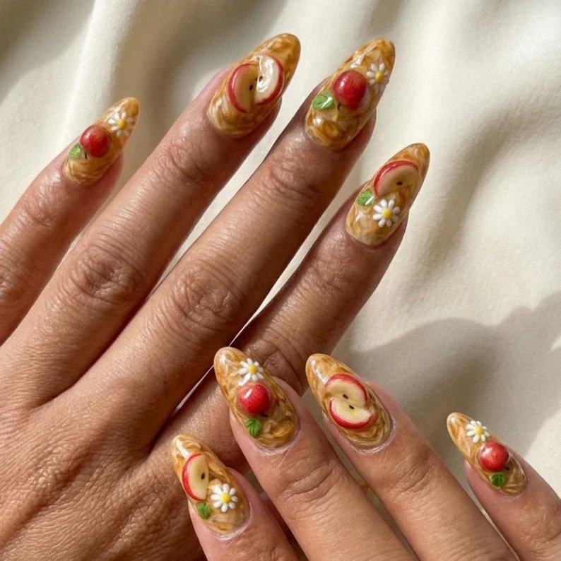dessert nail art, fruit pastry nails, press on nails, custom press on nails, fake nails, Nails Art, stained glass nails, gold press on nails, 3d press on nails, luxury press on nails, handmade press on nails