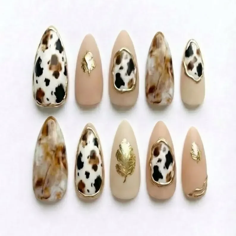 cow print nails, gold marble nails, press on nails, custom press on nails, fake nails, Nails Art, stained glass nails, gold press on nails, 3d press on nails, luxury press on nails, handmade press on nails