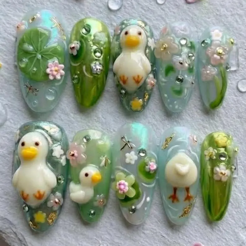 Water Lily Decor, Dragonfly Decor, press on nails, custom press on nails, fake nails, Nails Art, stained glass nails, gold press on nails, 3d press on nails, luxury press on nails, handmade press on nails
