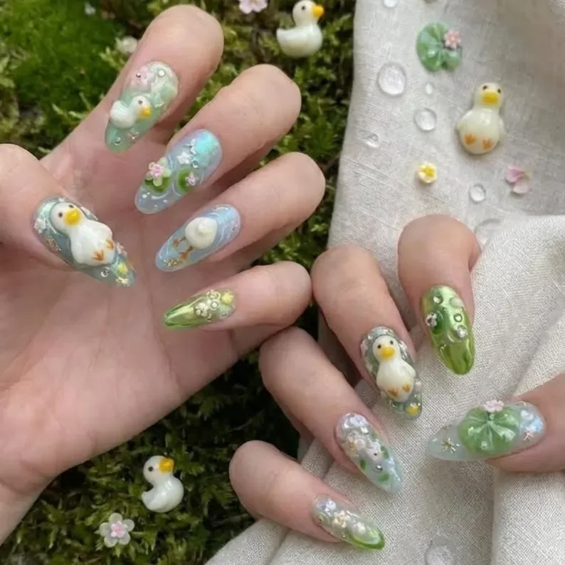 Water Lily Decor, Dragonfly Decor, press on nails, custom press on nails, fake nails, Nails Art, stained glass nails, gold press on nails, 3d press on nails, luxury press on nails, handmade press on nails