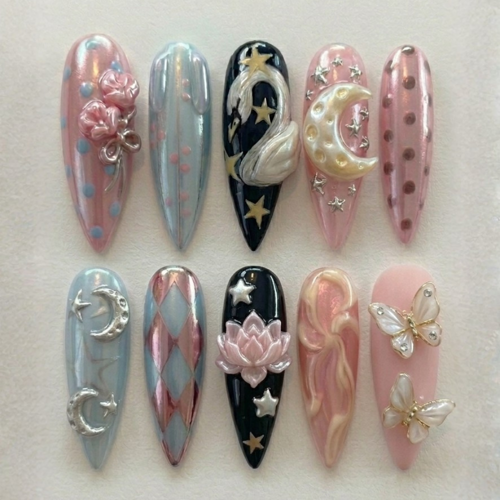 press on nails, celestial nail art, custom press on nails, fake nails, Nails Art, stained glass nails, gold press on nails, 3d press on nails, luxury press on nails, handmade press on nails