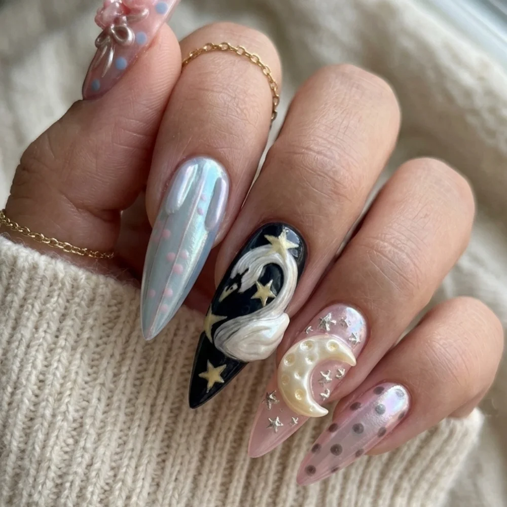 mismatched nails, luxury fake nails, press on nails, custom press on nails, fake nails, Nails Art, stained glass nails, gold press on nails, 3d press on nails, luxury press on nails, handmade press on nails