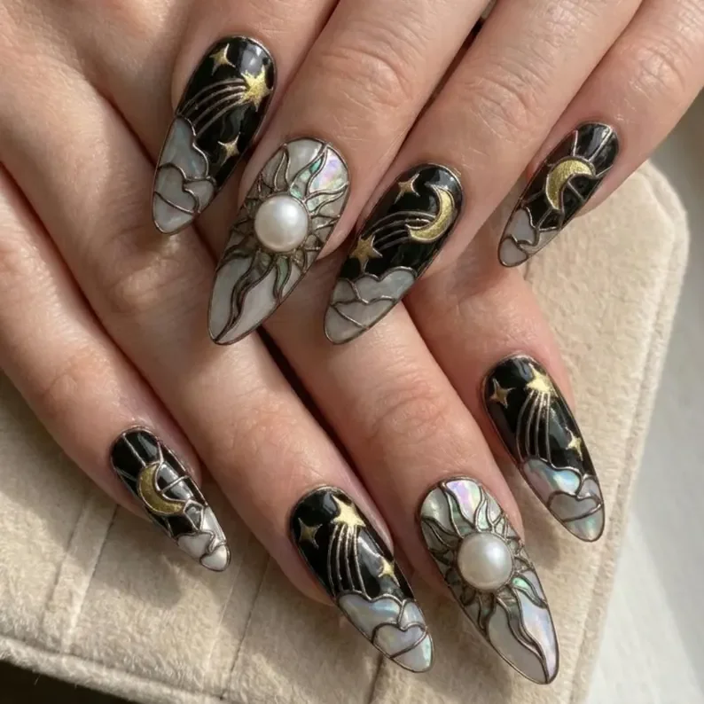 stained glass nails, press on nail set, press on nails, custom press on nails, fake nails, Nails Art, gold press on nails, 3d press on nails, luxury press on nails, handmade press on nails
