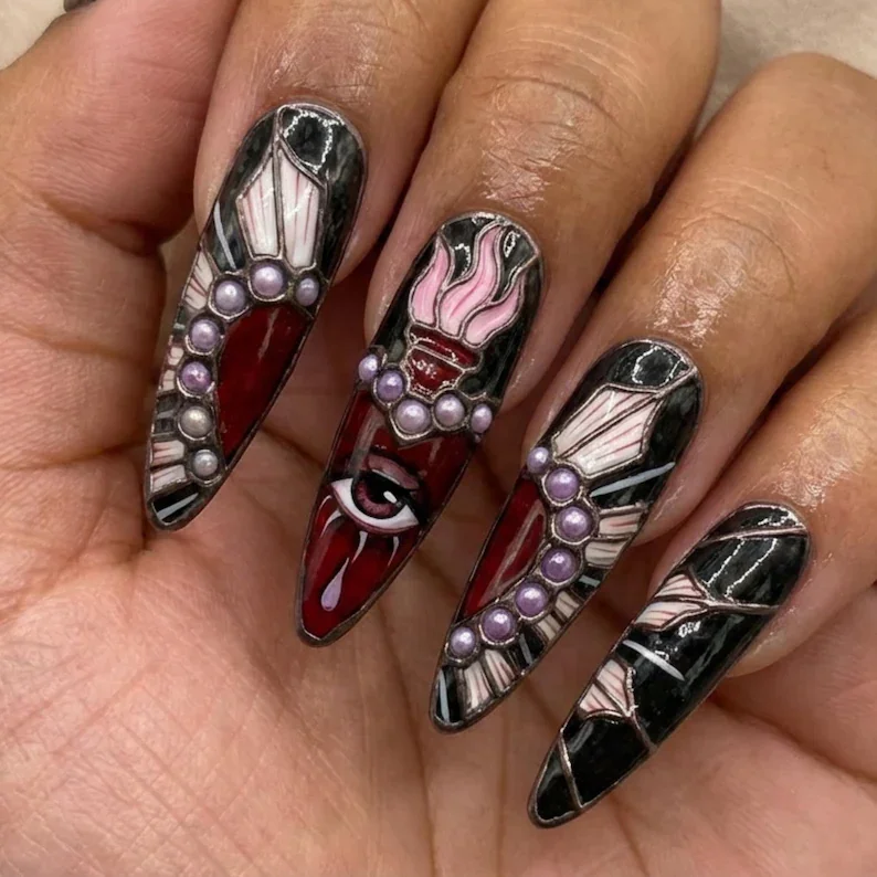 press on nails, custom press on nails, fake nails, Nails Art, stained glass nails, gold press on nails, 3d press on nails, luxury press on nails, handmade press on nails