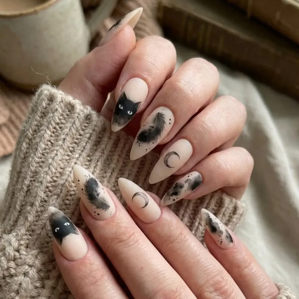gothic nails, witch aesthetic, press on nails, custom press on nails, fake nails, Nails Art, stained glass nails, gold press on nails, 3d press on nails, luxury press on nails, handmade press on nails
