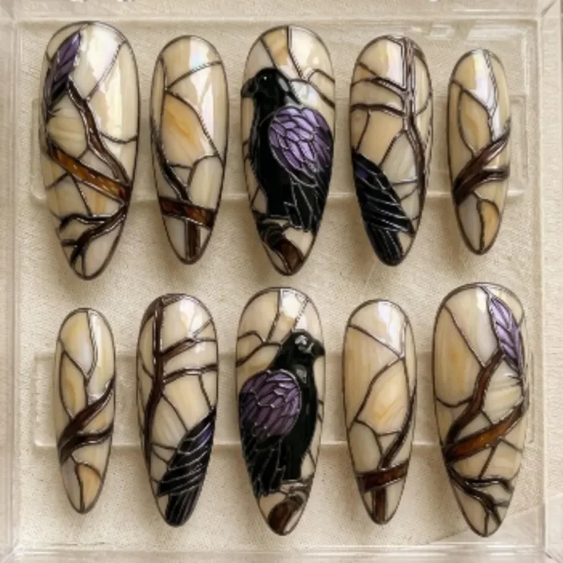 witchy iridescent nails, stained glass nail art, press on nails, custom press on nails, fake nails, Nails Art, stained glass nails, gold press on nails, 3d press on nails, luxury press on nails, handmade press on nails