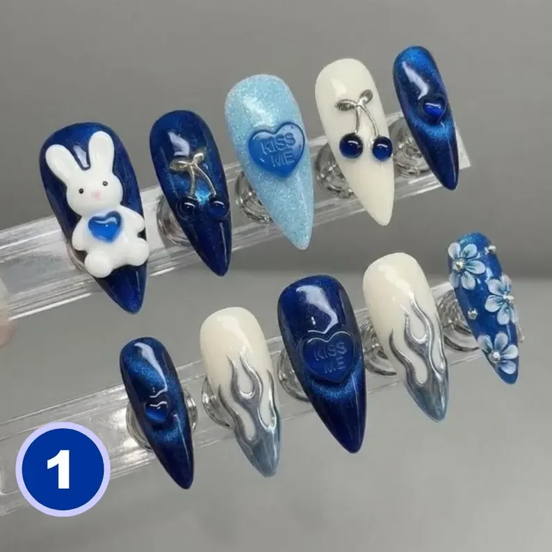Y2K press on nails, Bunny press on, press on nails, custom press on nails, fake nails, Nails Art, stained glass nails, gold press on nails, 3d press on nails, luxury press on nails, handmade press on nails
