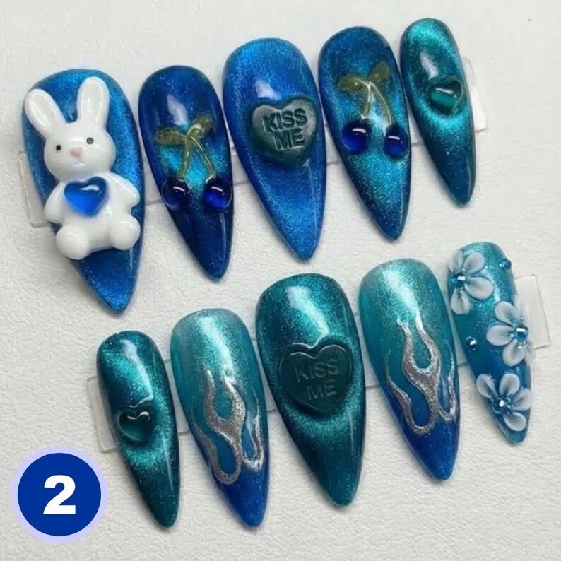 Cyber core nails, Y2K chrome nails, press on nails, custom press on nails, fake nails, Nails Art, stained glass nails, gold press on nails, 3d press on nails, luxury press on nails, handmade press on nails