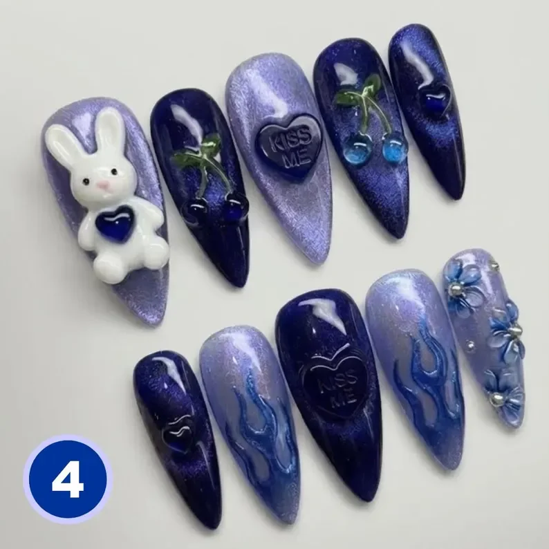 Y2K press on nails, Bunny press on, press on nails, custom press on nails, fake nails, Nails Art, stained glass nails, gold press on nails, 3d press on nails, luxury press on nails, handmade press on nails