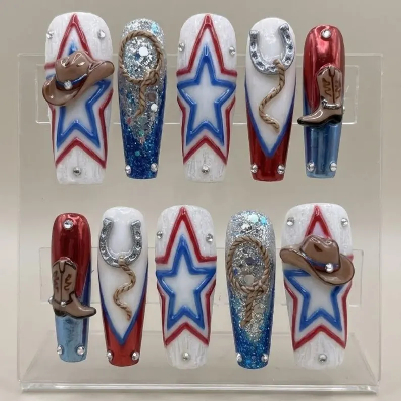 3D western charms, western charm nails, press on nails, custom press on nails, fake nails, Nails Art, stained glass nails, gold press on nails, 3d press on nails, luxury press on nails, handmade press on nails
