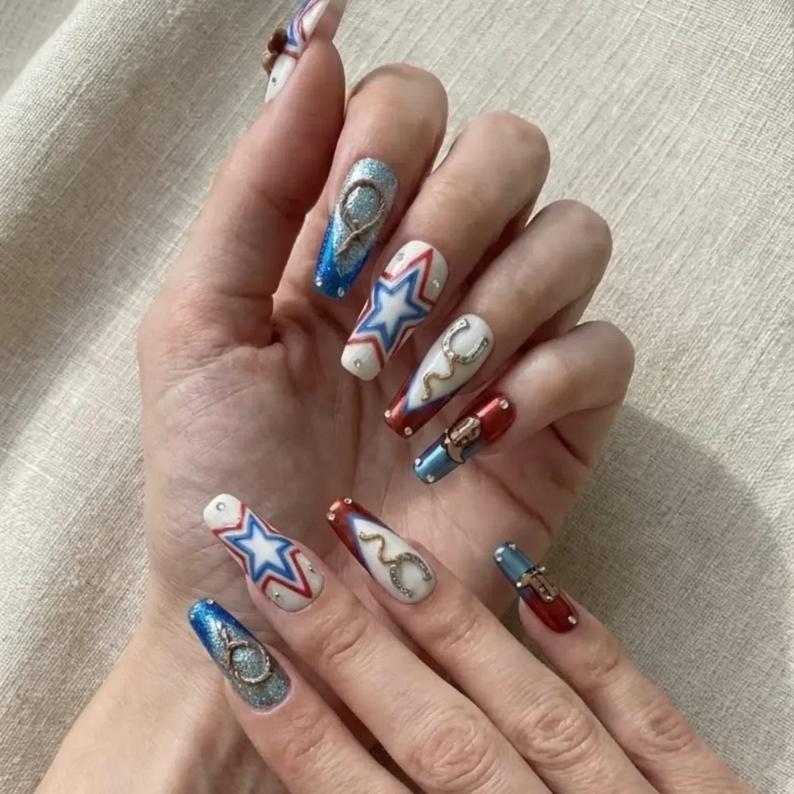 cowgirl press ons, Y2K nail set, press on nails, custom press on nails, fake nails, Nails Art, stained glass nails, gold press on nails, 3d press on nails, luxury press on nails, handmade press on nails