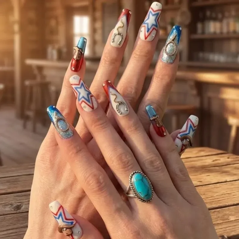 3D charm nails, western style nails, press on nails, custom press on nails, fake nails, Nails Art, stained glass nails, gold press on nails, 3d press on nails, luxury press on nails, handmade press on nails