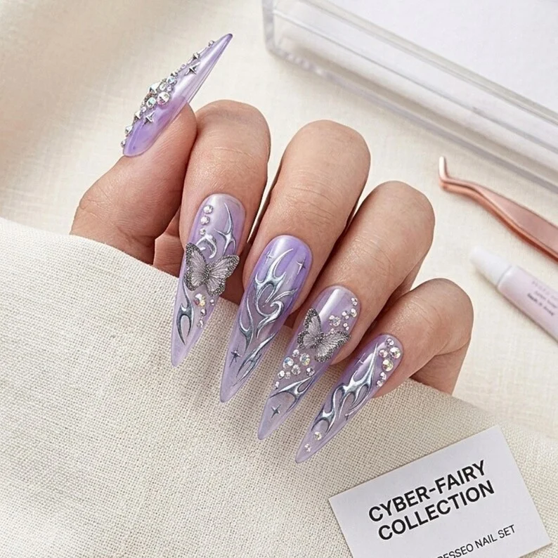 Chrome Press On, Fairy Nail Design, press on nails, custom press on nails, fake nails, Nails Art, stained glass nails, gold press on nails, 3d press on nails, luxury press on nails, handmade press on nails