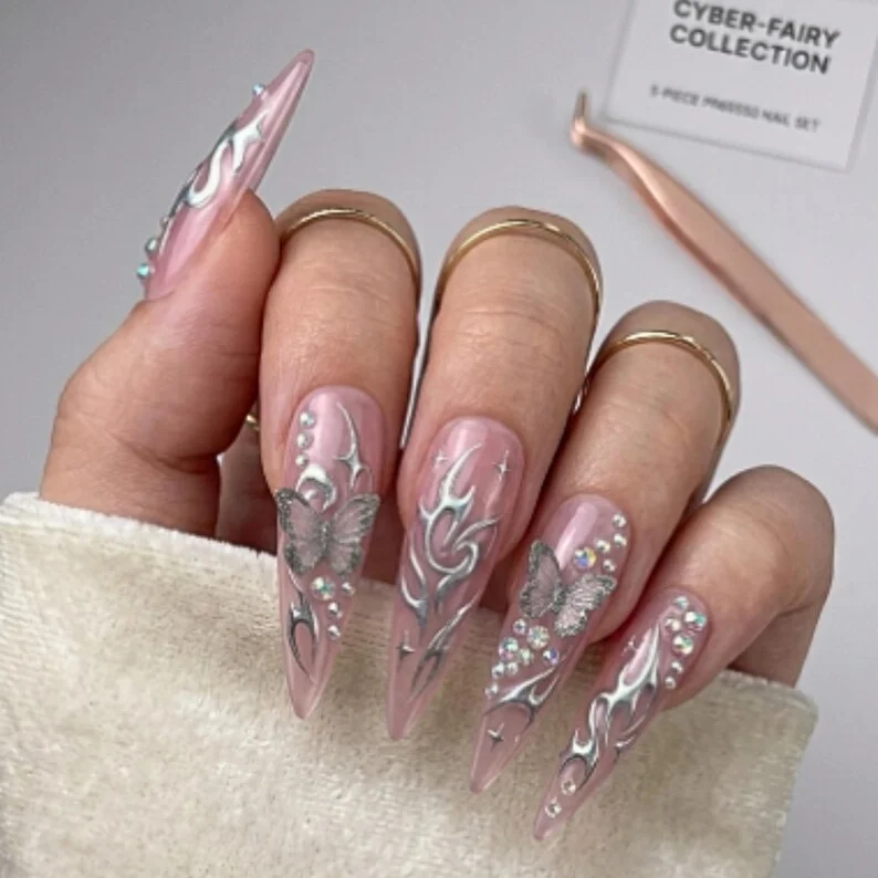 Chrome Press On, Fairy Nail Design, press on nails, custom press on nails, fake nails, Nails Art, stained glass nails, gold press on nails, 3d press on nails, luxury press on nails, handmade press on nails