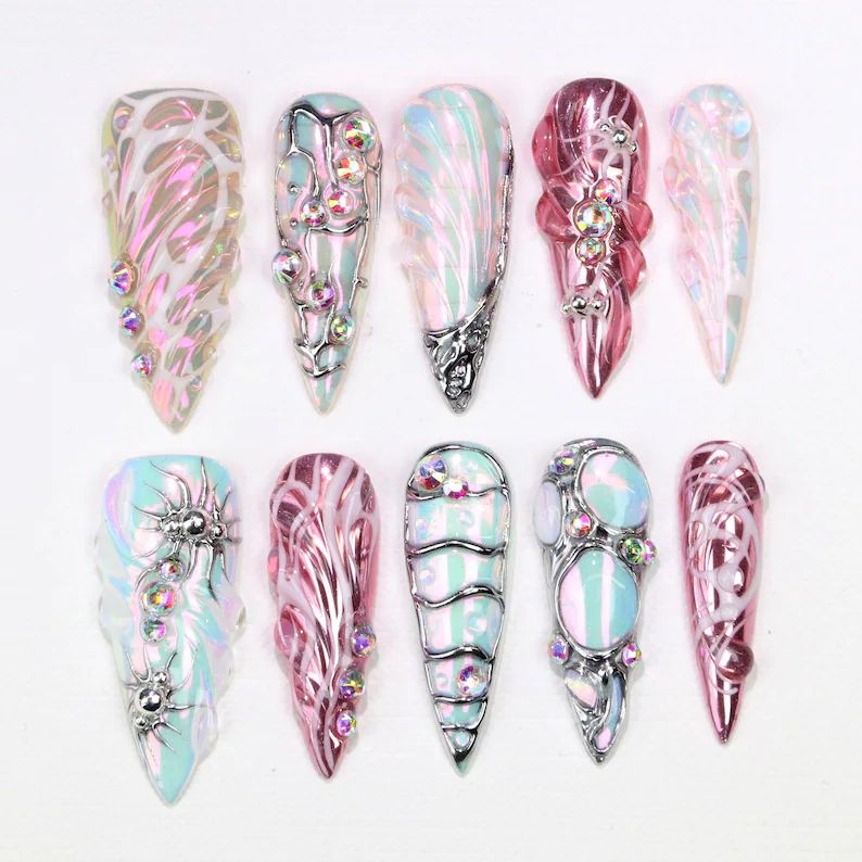 press on nails, custom press on nails, fake nails, Nails Art, stained glass nails, gold press on nails, 3d press on nails, luxury press on nails, handmade press on nails