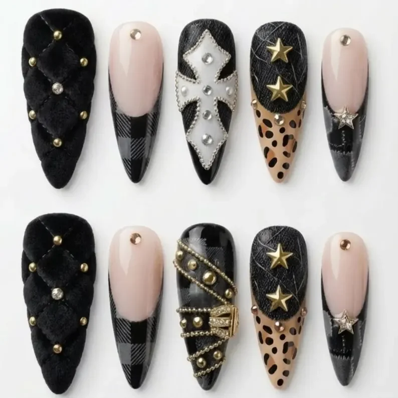 rodeo diva style, press-on nail set, press on nails, custom press on nails, fake nails, Nails Art, stained glass nails, gold press on nails, 3d press on nails, luxury press on nails, handmade press on nails