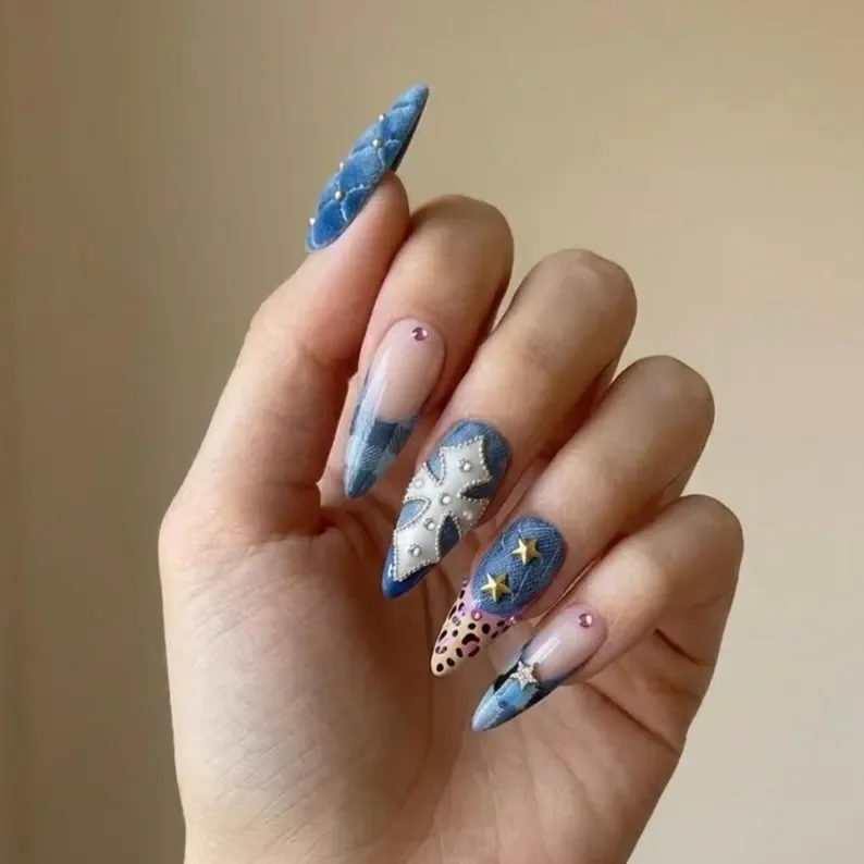 rodeo diva style, press-on nail set, press on nails, custom press on nails, fake nails, Nails Art, stained glass nails, gold press on nails, 3d press on nails, luxury press on nails, handmade press on nails