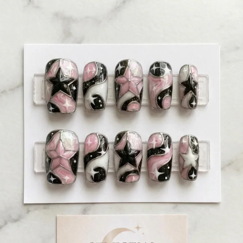Y2K press on nails, Stained glass nails, press on nails, custom press on nails, fake nails, Nails Art, stained glass nails, gold press on nails, 3d press on nails, luxury press on nails, handmade press on nails