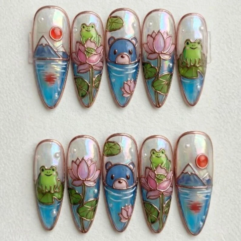 stained glass nails, press on nails, custom press on nails, fake nails, Nails Art, gold press on nails, 3d press on nails, luxury press on nails, handmade press on nails