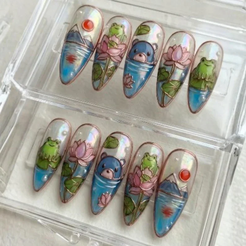 stained glass nails, press on nails, custom press on nails, fake nails, Nails Art, gold press on nails, 3d press on nails, luxury press on nails, handmade press on nails