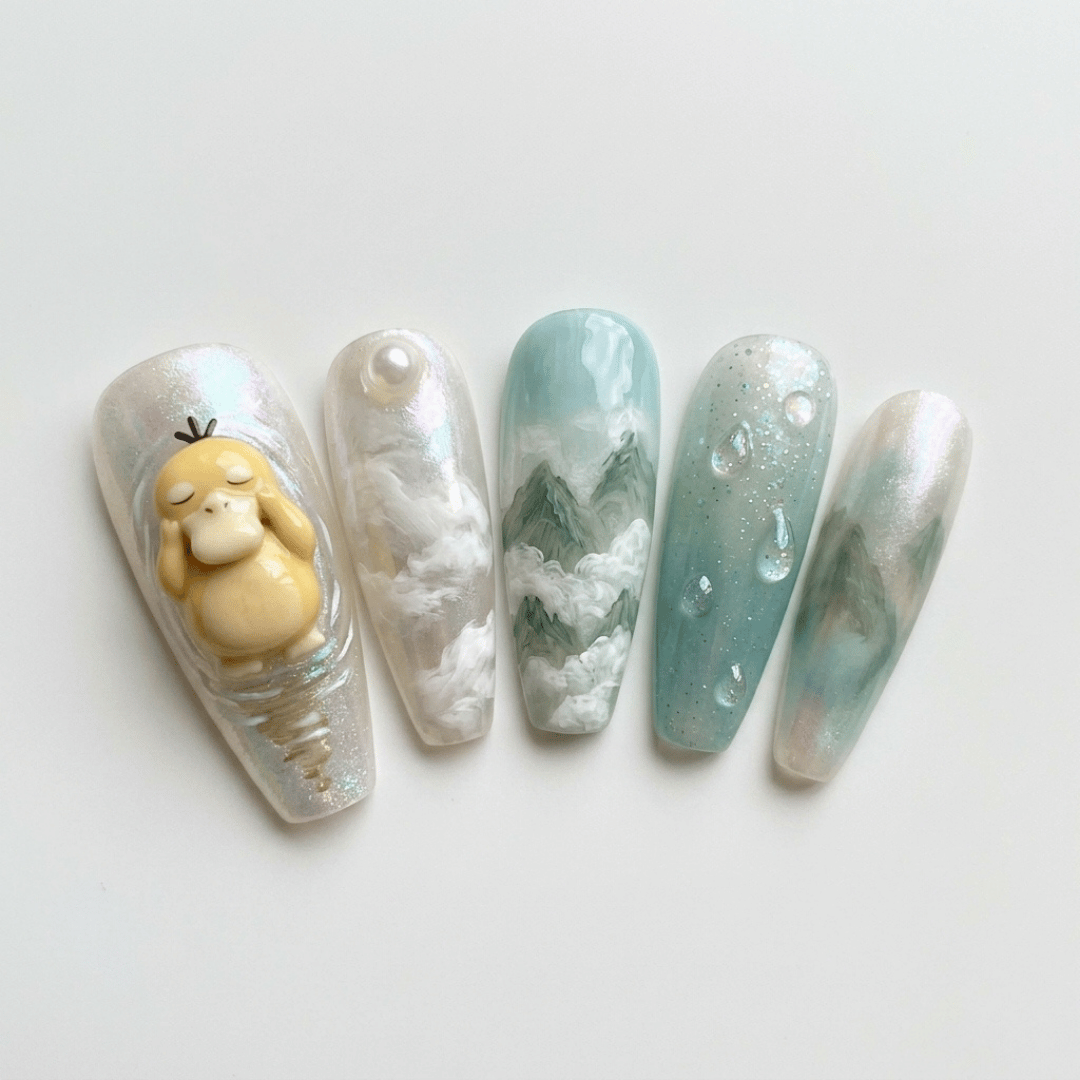 hand-painted watercolor nails, anime art nails, press on nails, custom press on nails, fake nails, Nails Art, stained glass nails, gold press on nails, 3d press on nails, luxury press on nails, handmade press on nails