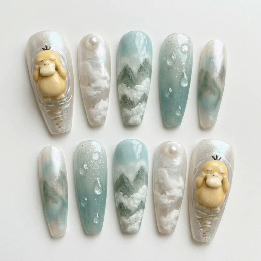 anime art nails, luxury iridescent nails, press on nails, custom press on nails, fake nails, Nails Art, stained glass nails, gold press on nails, 3d press on nails, luxury press on nails, handmade press on nails