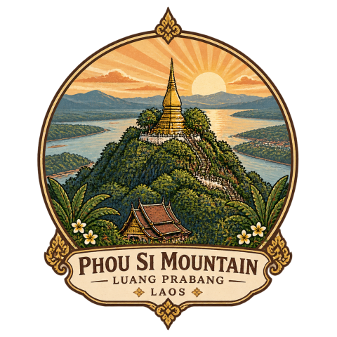 Create a vintage t-shirt chest graphic inspired by Phou Si Mountain in Luang Pra... (1)