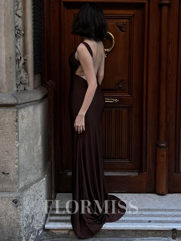 Trumpet/Mermaid High Neck Sweep Train Jersey Prom Dresses