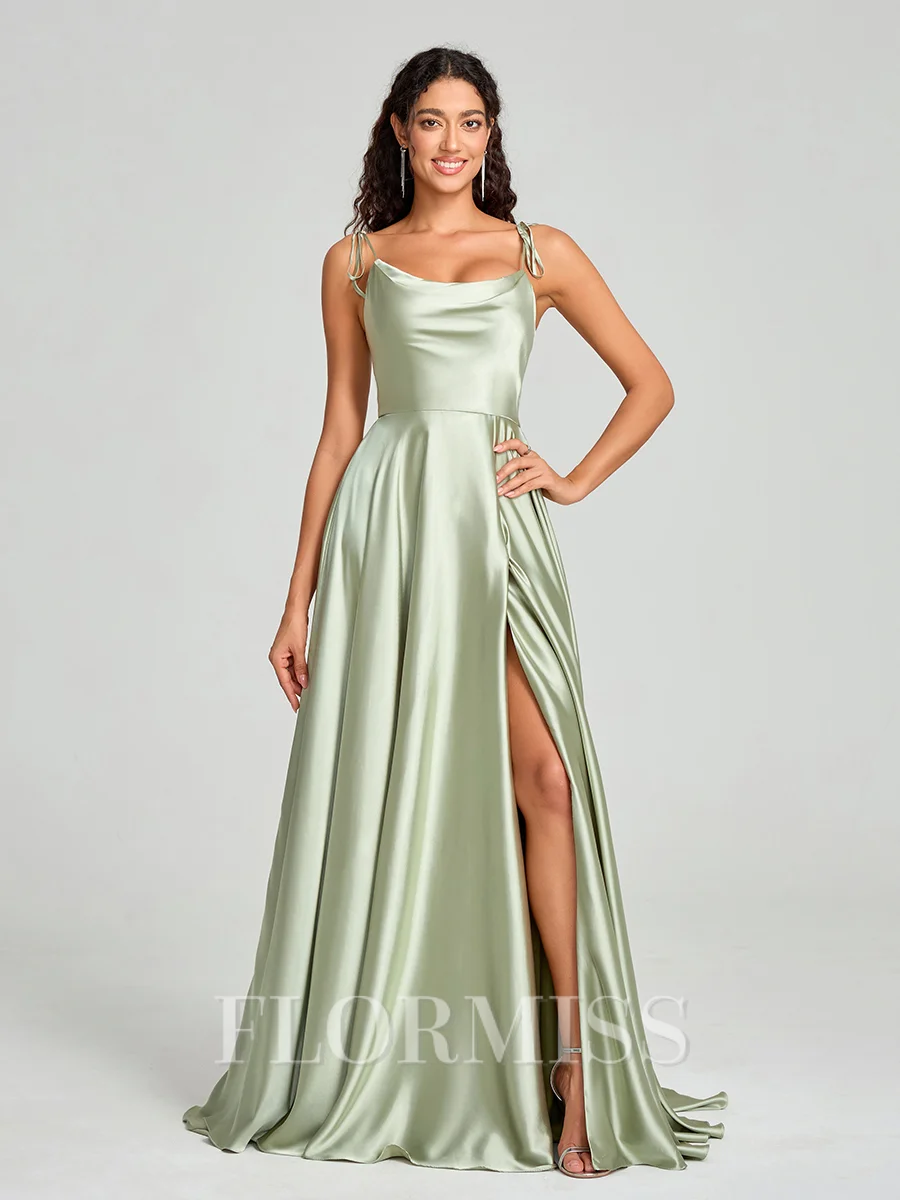 A-line/Princess Square Sweep Train Sleeveless Silk Like Satin Bridesmaid Dress