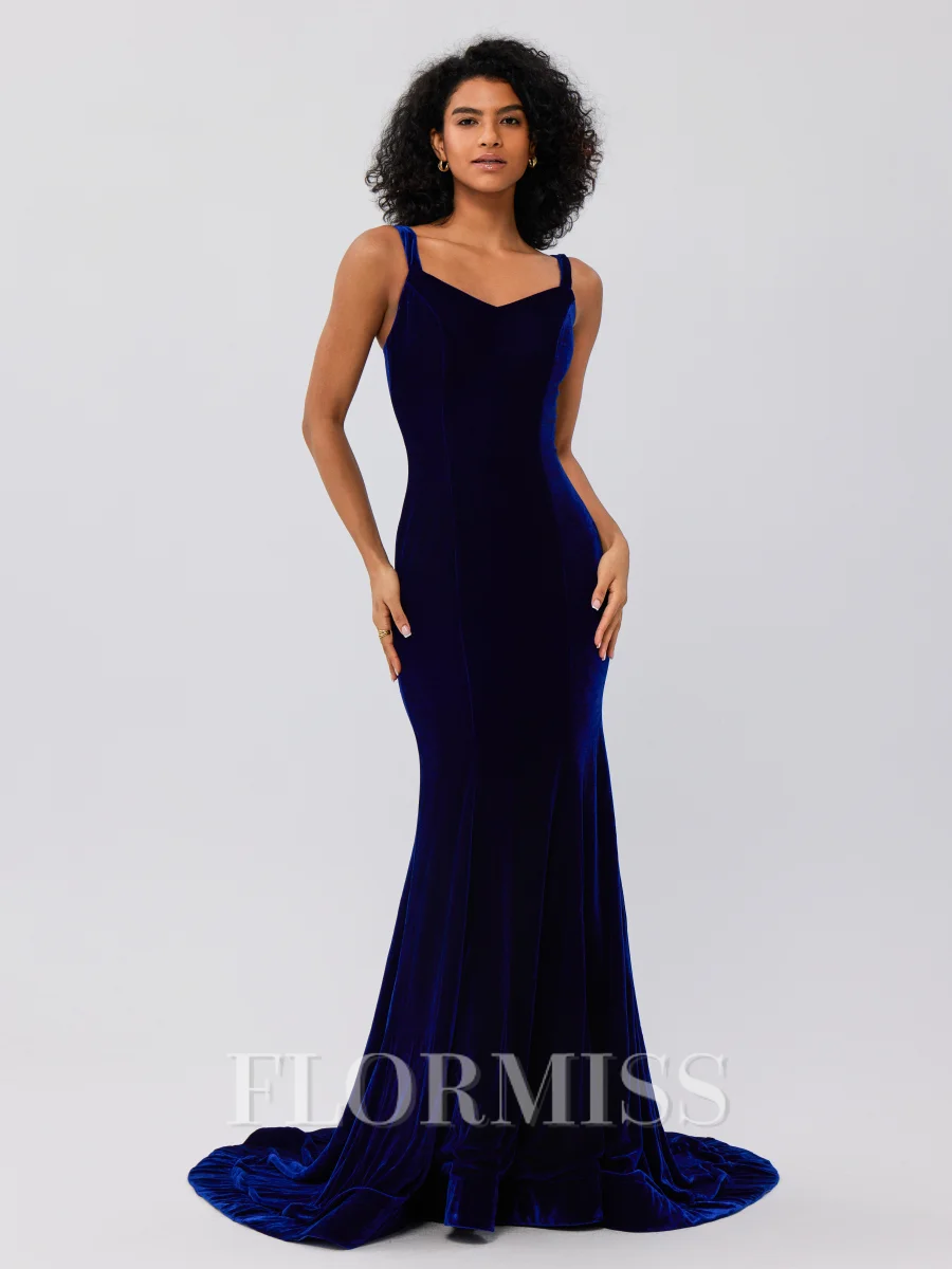 Trumpet/Mermaid Velvet Ruffles Straps Sleeveless Sweep/Brush Train Bridesmaid Dresses