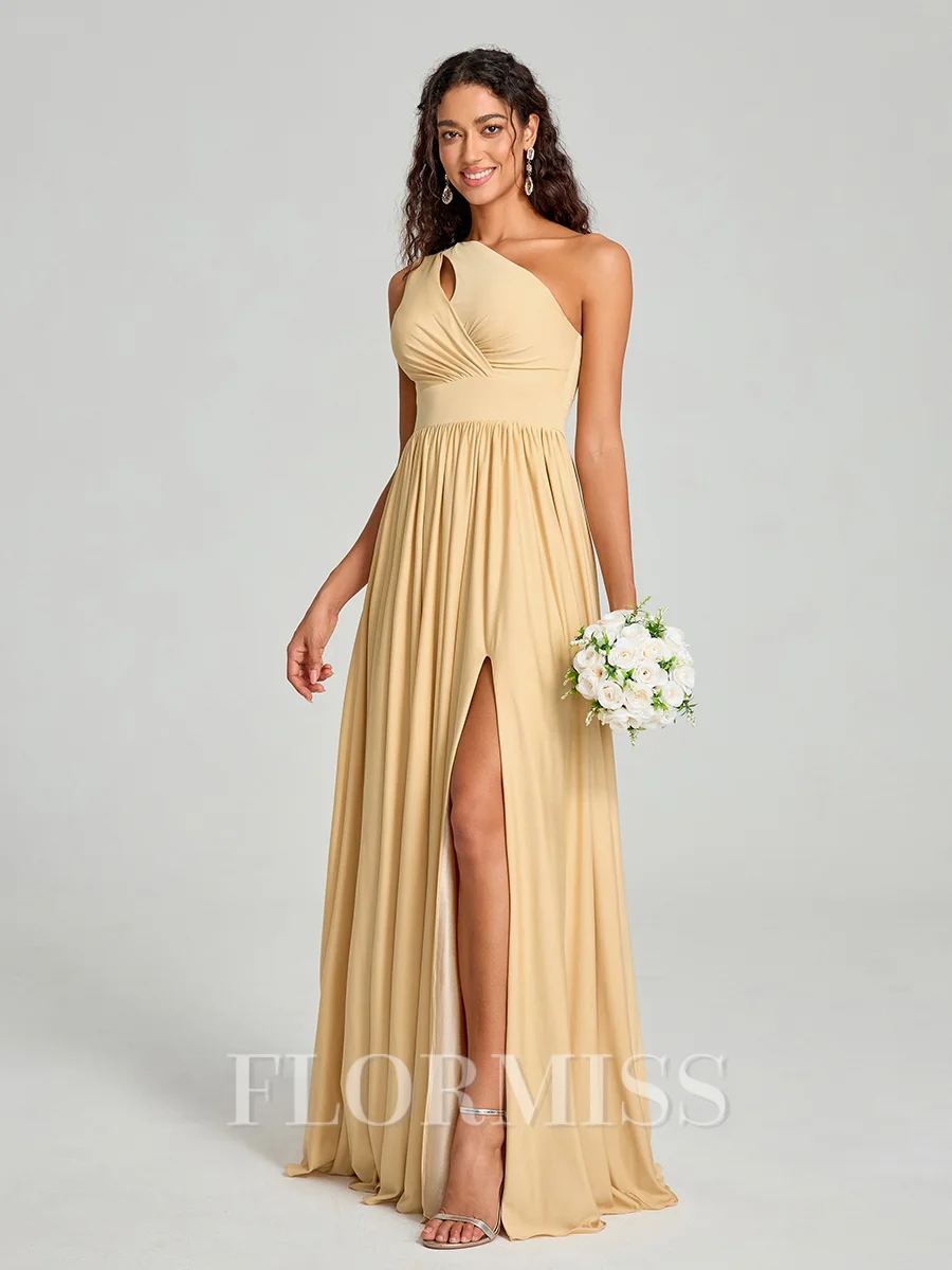A-Line/Princess One-Shoulder Floor-Length Sleeveless Jersey Bridesmaid Dress