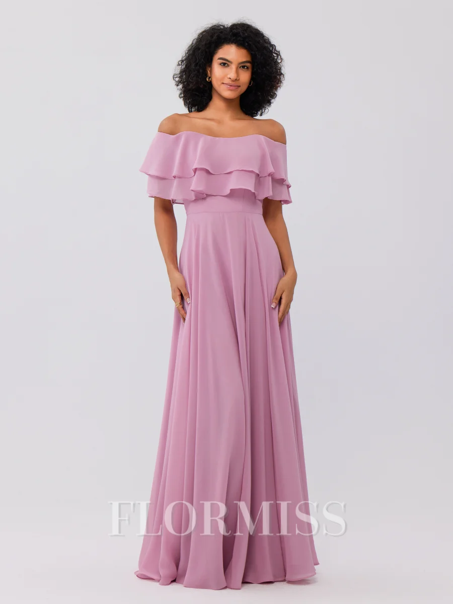 A-Line/Princess Chiffon Ruffles Off-the-Shoulder Sleeveless Floor-Length Bridesmaid Dresses
