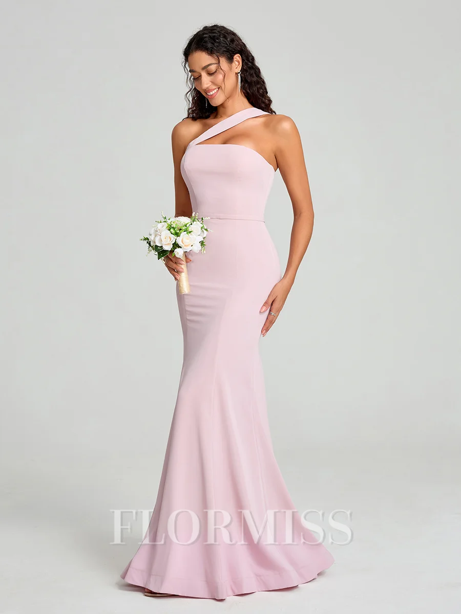 Sheath/Column One-Shoulder Floor-Length Sleeveless Stretch Crepe Bridesmaid Dress