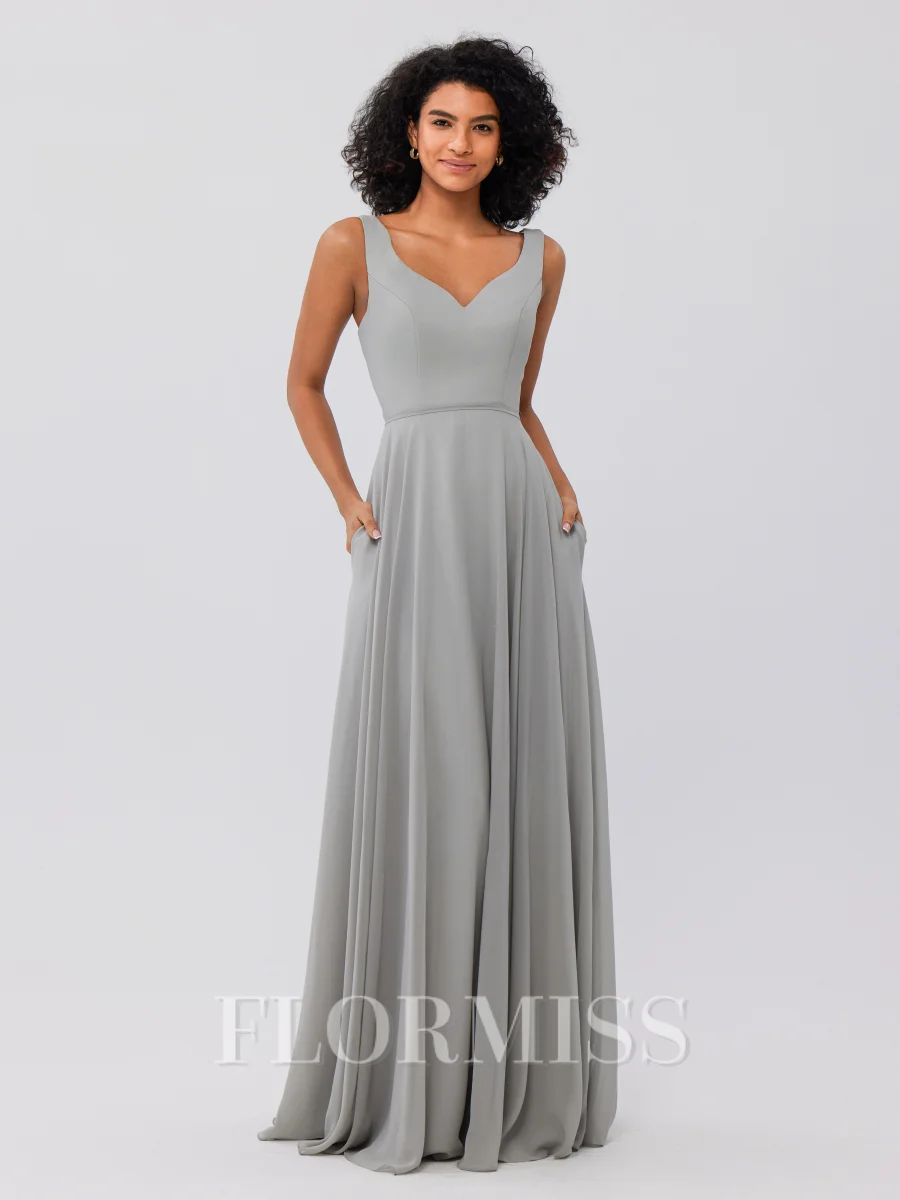 A-Line/Princess Chiffon Ruffles V-neck Sleeveless Floor-Length Bridesmaid Dresses