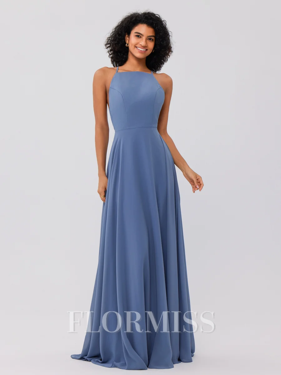 A-Line/Princess Chiffon Ruffles Halter Sleeveless Floor-Length Bridesmaid Dresses