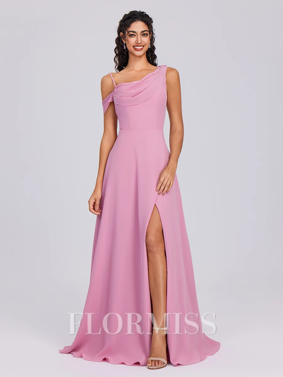 A-line Pleated Floor-Length Chiffon Bridesmaid Dress