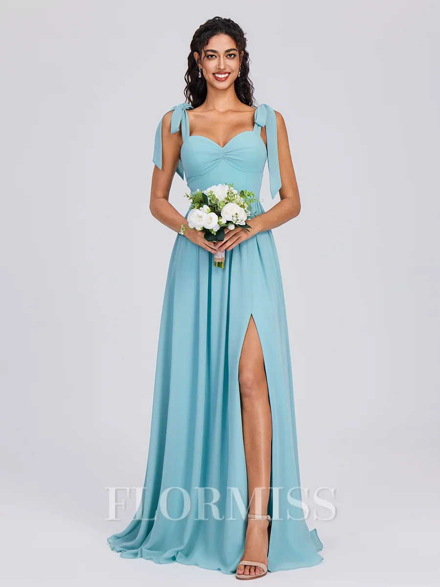 A-line Straps Pleated Floor-Length Chiffon Bridesmaid Dress