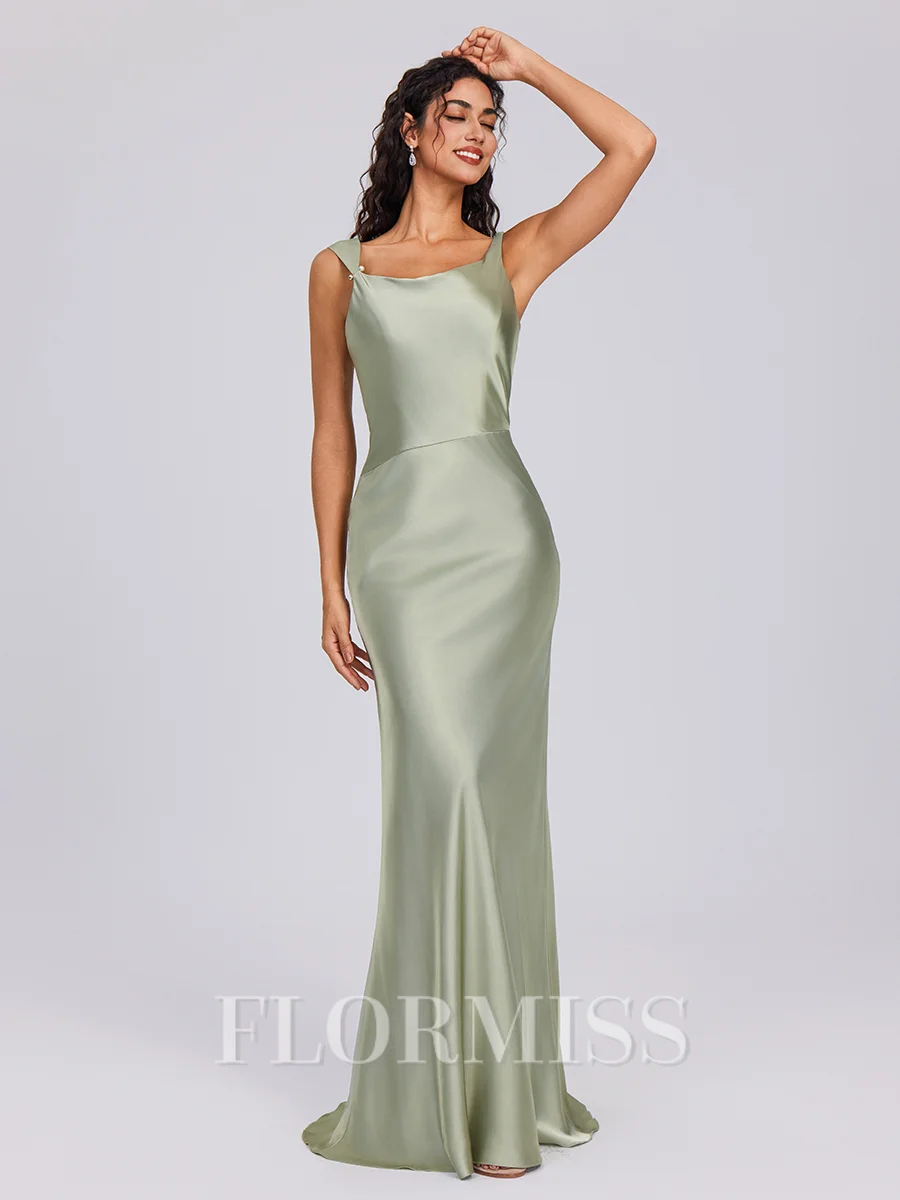 Sheath Scoop Floor-Length Silk Like Satin Bridesmaid Dress