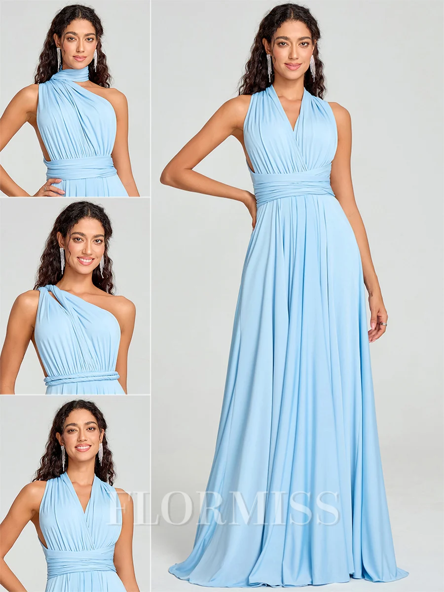 A-Line/Princess Halter Floor-Length Sleeveless Jersey Bridesmaid Dress