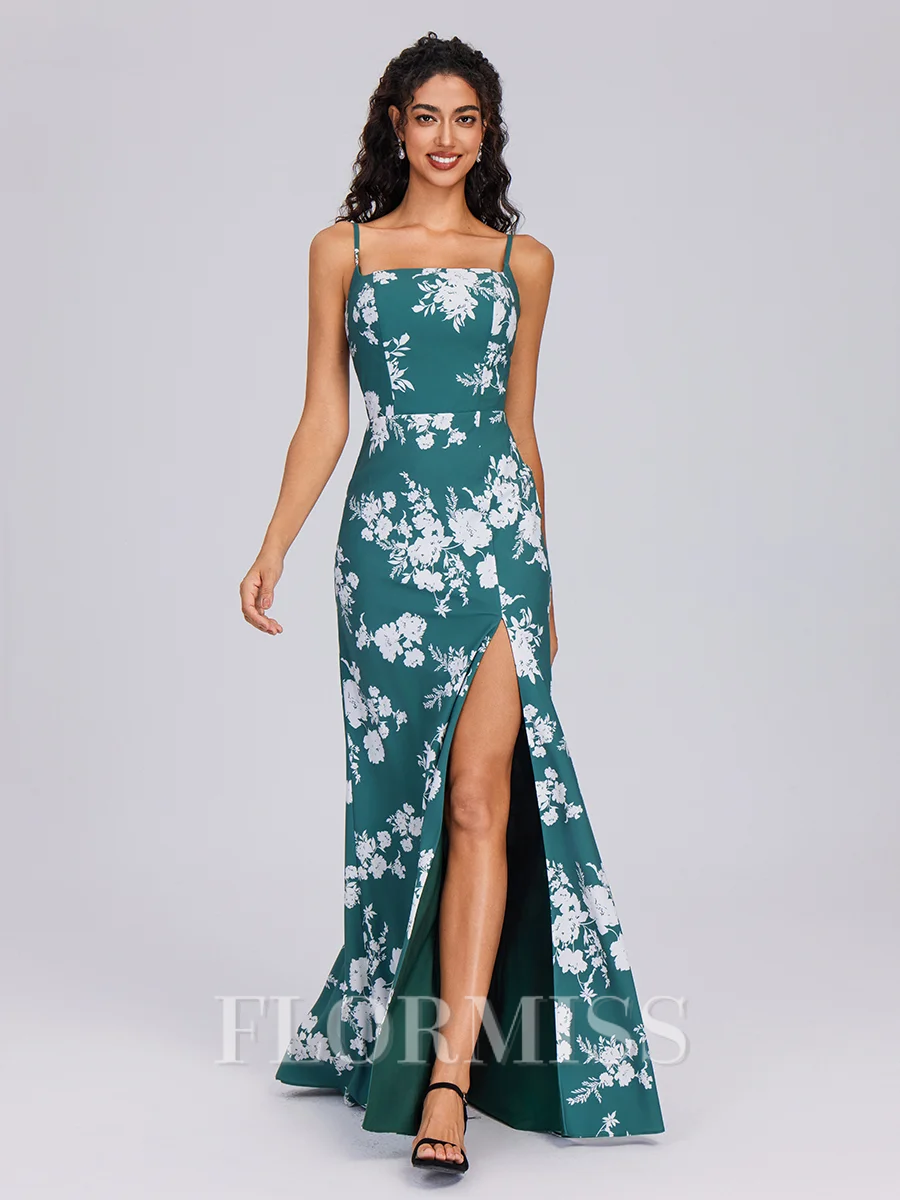 Sheath Spaghetti Straps Floor-Length Bridesmaid Dress