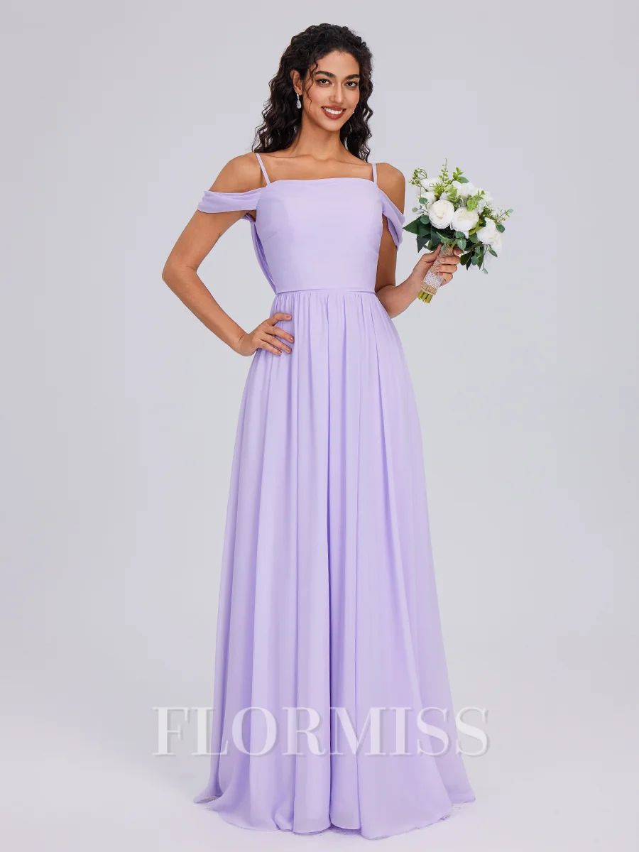 A-line Cold Shoulder Pleated Floor-Length Chiffon Bridesmaid Dress