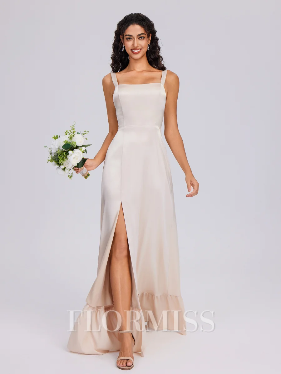 A-line Straps Floor-Length Silk Like Satin Bridesmaid Dress