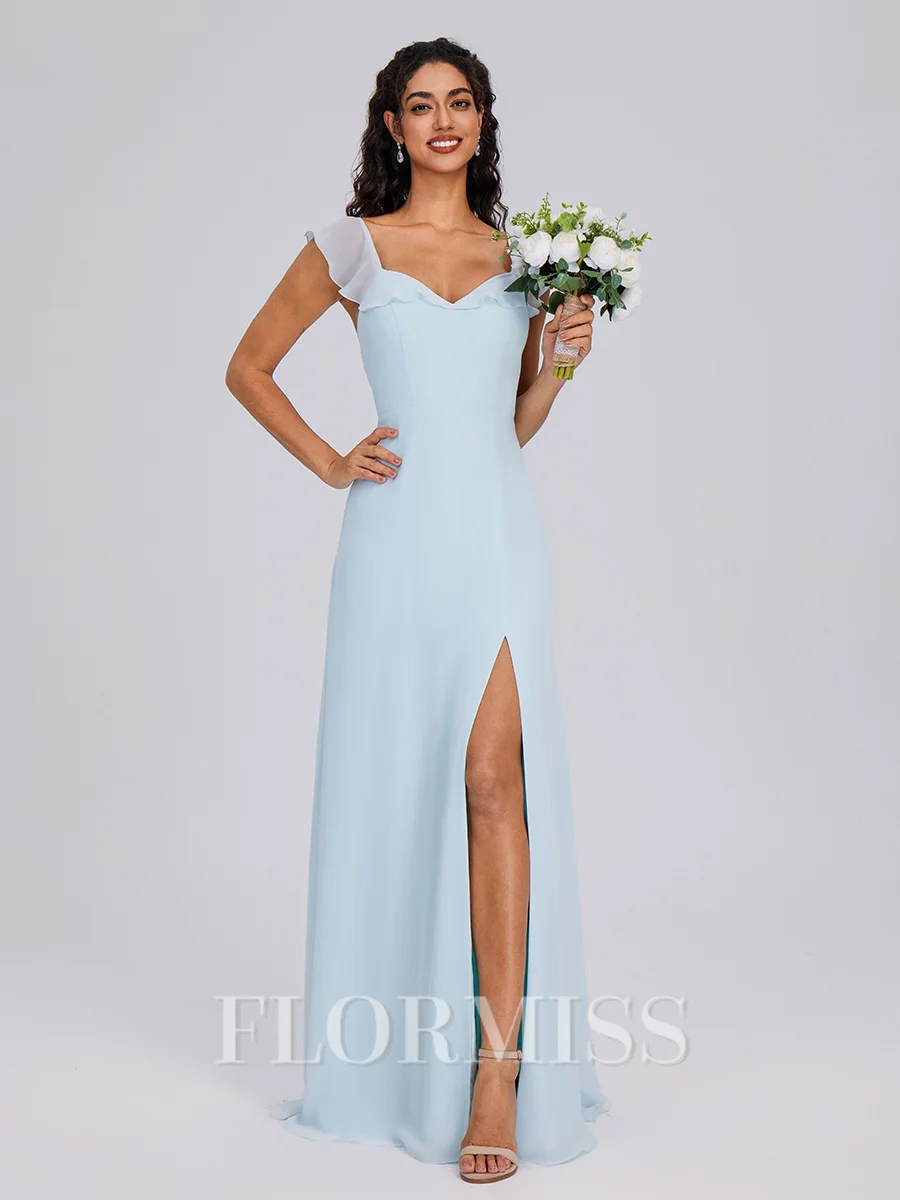 A-line Square Ruffles Floor-Length Chiffon Bridesmaid Dress